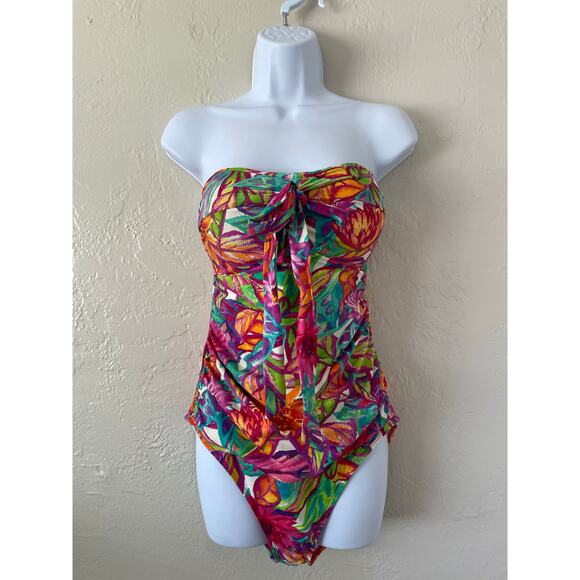 Lauren Ralph Lauren Tropical Floral Convertible One Piece Swimsuit Tummy Control - Picture 3 of 11